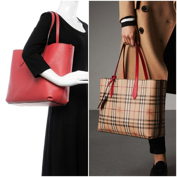 💯 Auth Burberry Reversible Red/Beige Tote Bag - Picture 8 of 8